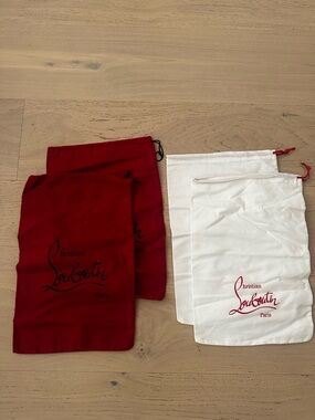 Christian Louboutin Red and White Drawstring Dust Bag Set